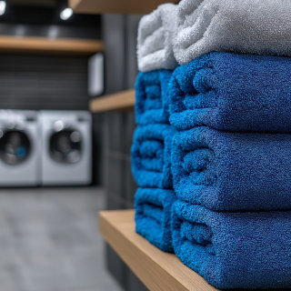 A towel dryer in a hardware store, Modern Laundry Room Interior, towel in a laundry room, washing and cleanliness concept